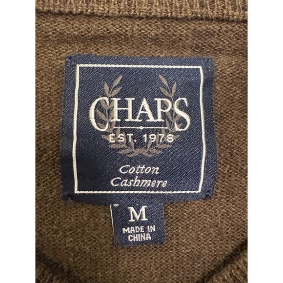 Chaps V-Neck Sweater Men’s Medium Brown Cotton Cashmere Blend - Picture 3 of 6